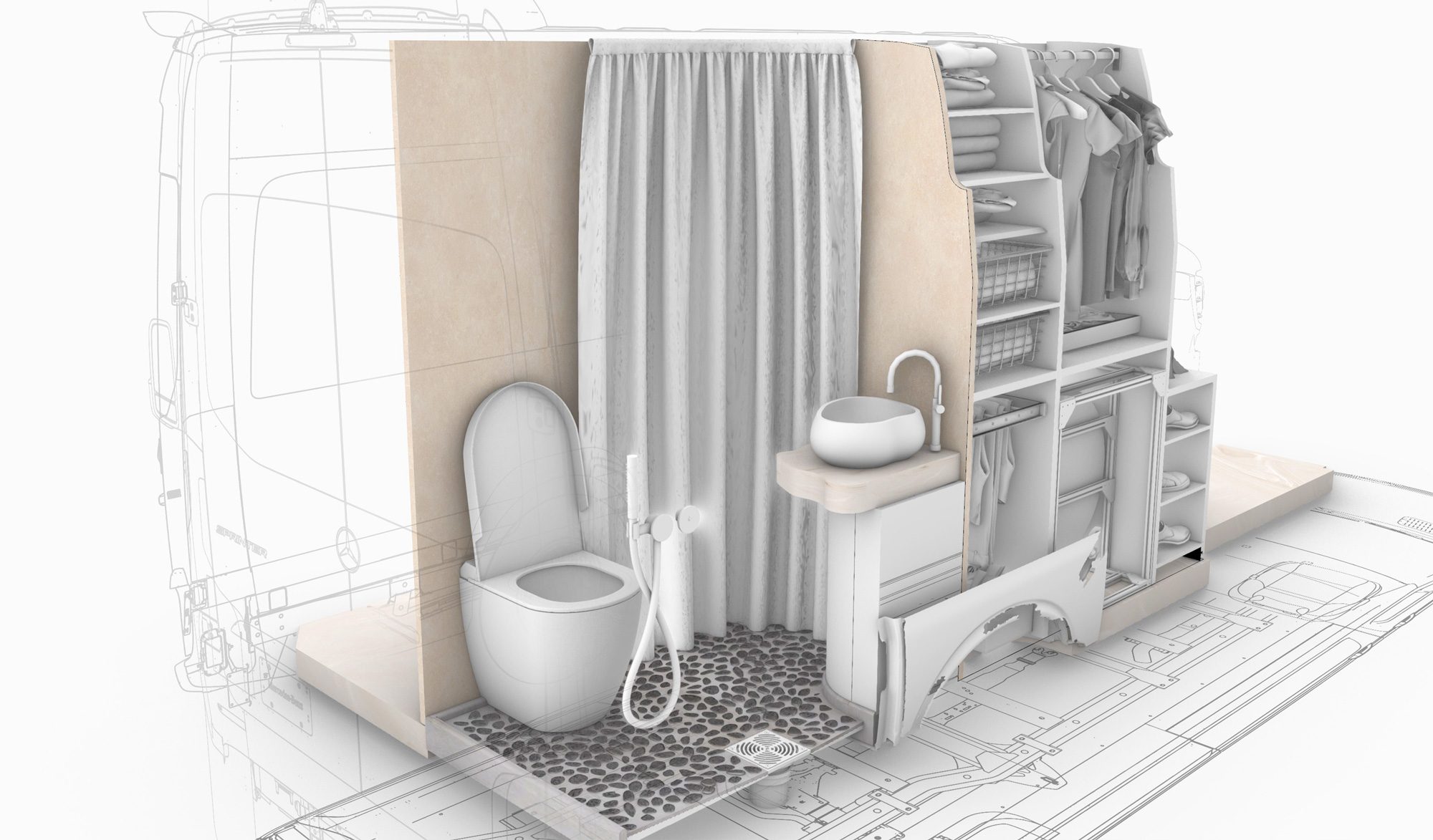 Boceto de diseño del baño de Ananya, primer estudio