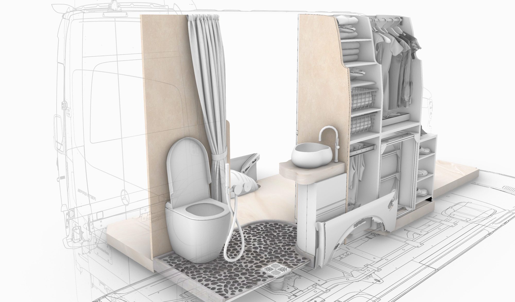 Boceto de diseño del baño de Ananya, segundo estudio