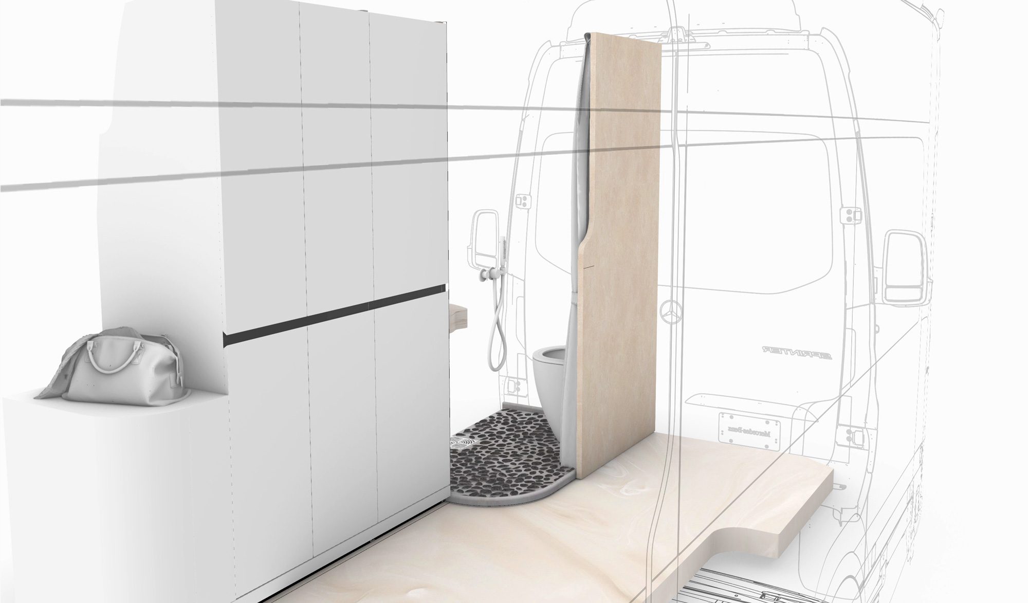 Boceto de diseño del baño de Ananya, tercer estudio