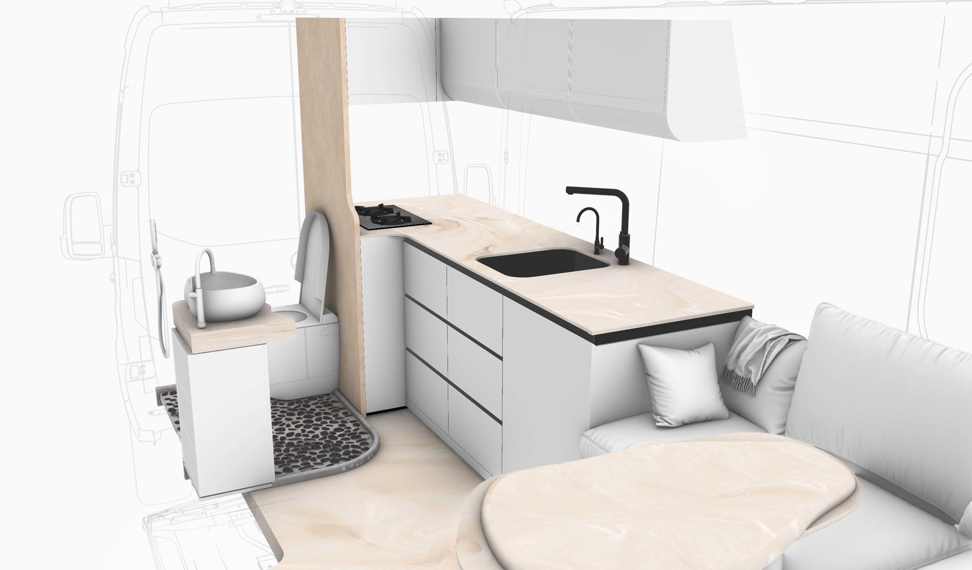 Boceto de diseño de la cocina de Ananya, primer estudio